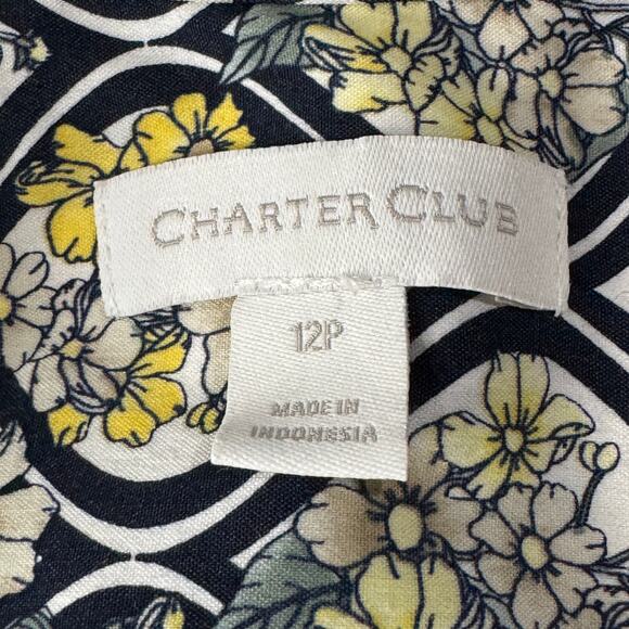 Charter Club Petite SZ 12P Top Floral Button-Up Sleeveless Stretch Collar V-Neck - Picture 8 of 8